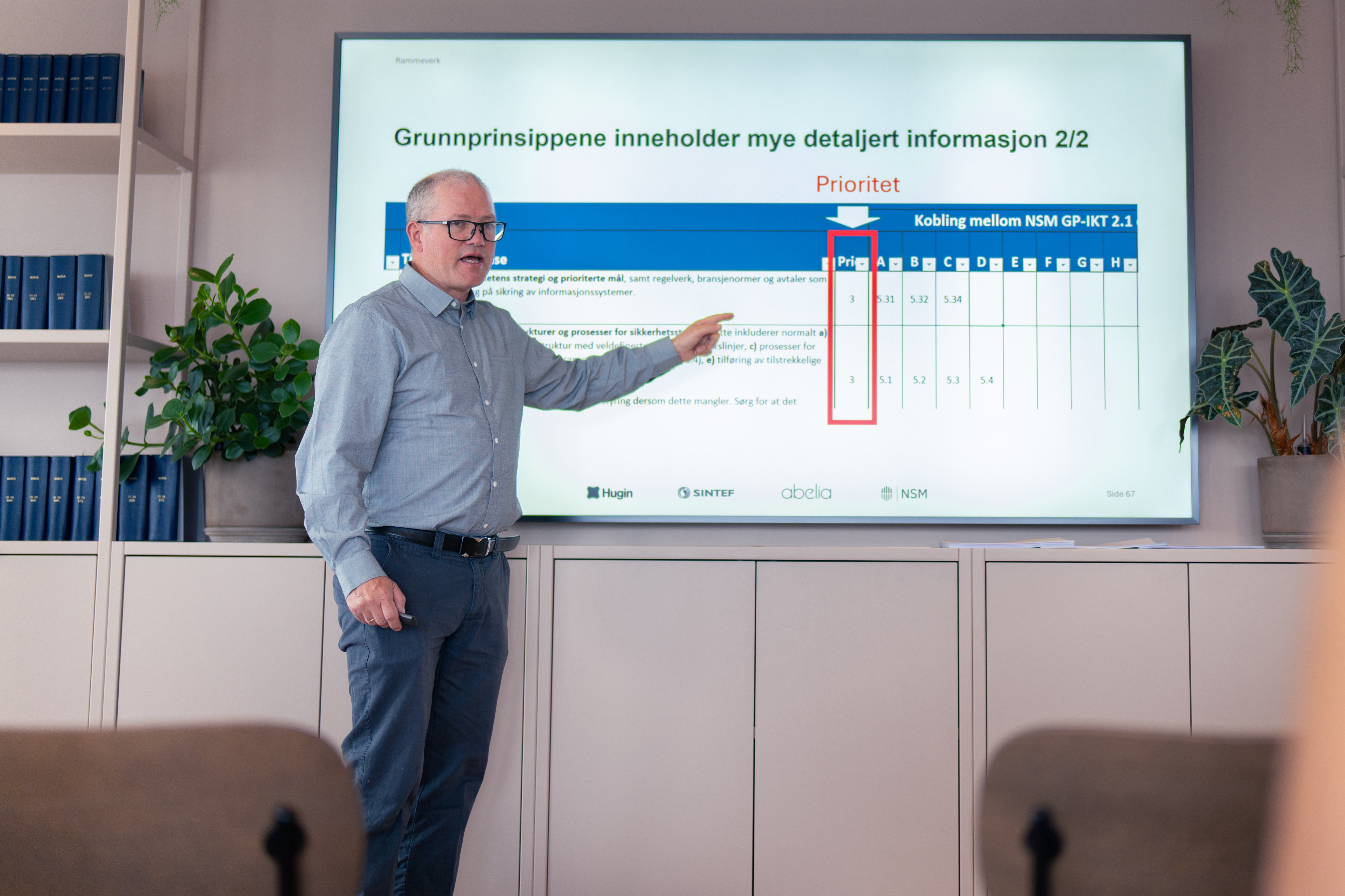 Instruktør som presenterer NSMs grunnprinsipper for cybersikkerhet